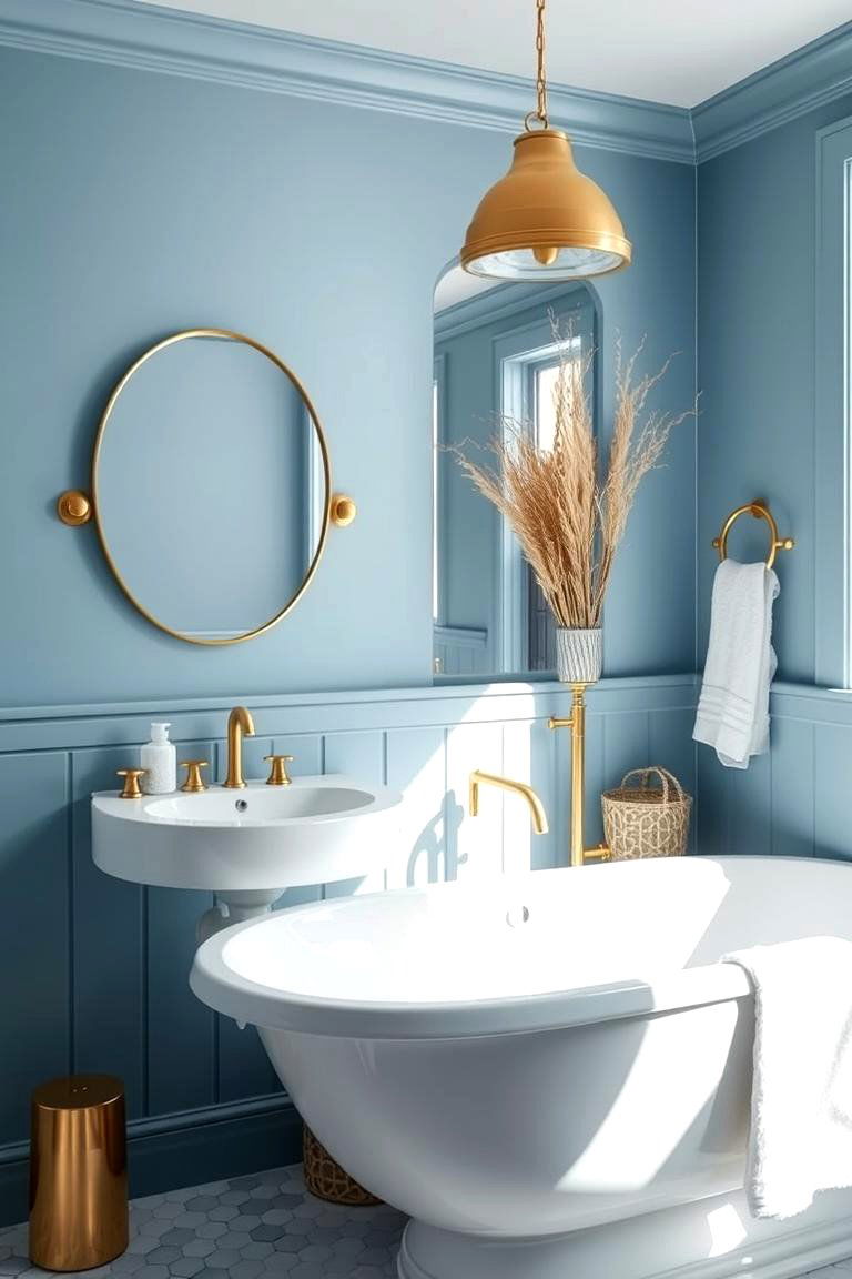 Coastal Calm Blue Oasis - 24 Blue and Gold Bathroom Ideas
