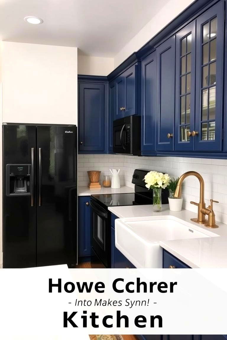 Coastal Charm with Navy Blue Cabinets - 24 What Color Cabinets Go With Black Appliances