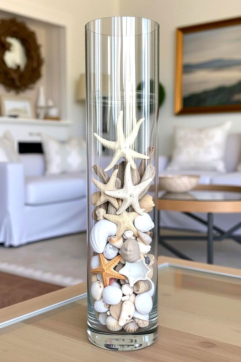 Coastal Charm with Seashells and Driftwood - 24 Large Floor Vase Decoration Ideas