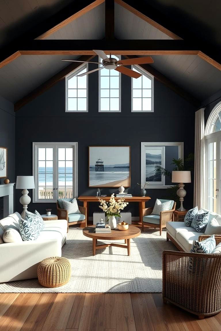 Coastal Coolness - 24 Contrasting Living Rooms With Dark Grey Walls