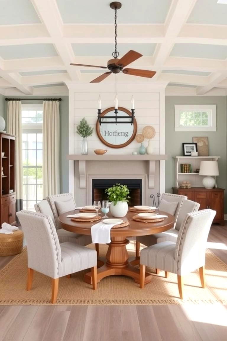 Coastal Dining Room Retreat with Fireplace - 24 Dining Room With Fireplace Ideas