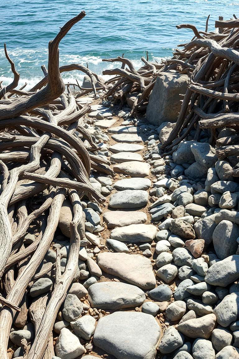 Coastal Driftwood and Stone Path - 24 Stone Walkway Ideas