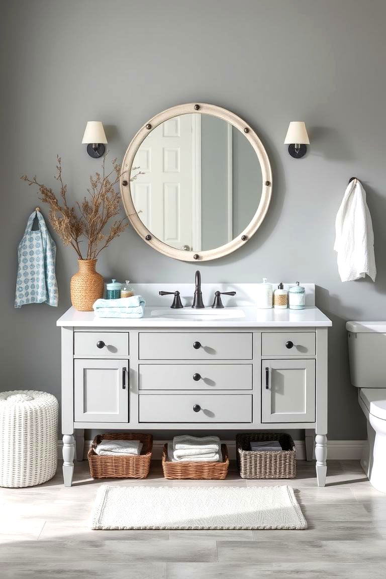 Coastal Grey Vanity with Nautical Touches - 24 Grey Bathroom Vanity Design Ideas