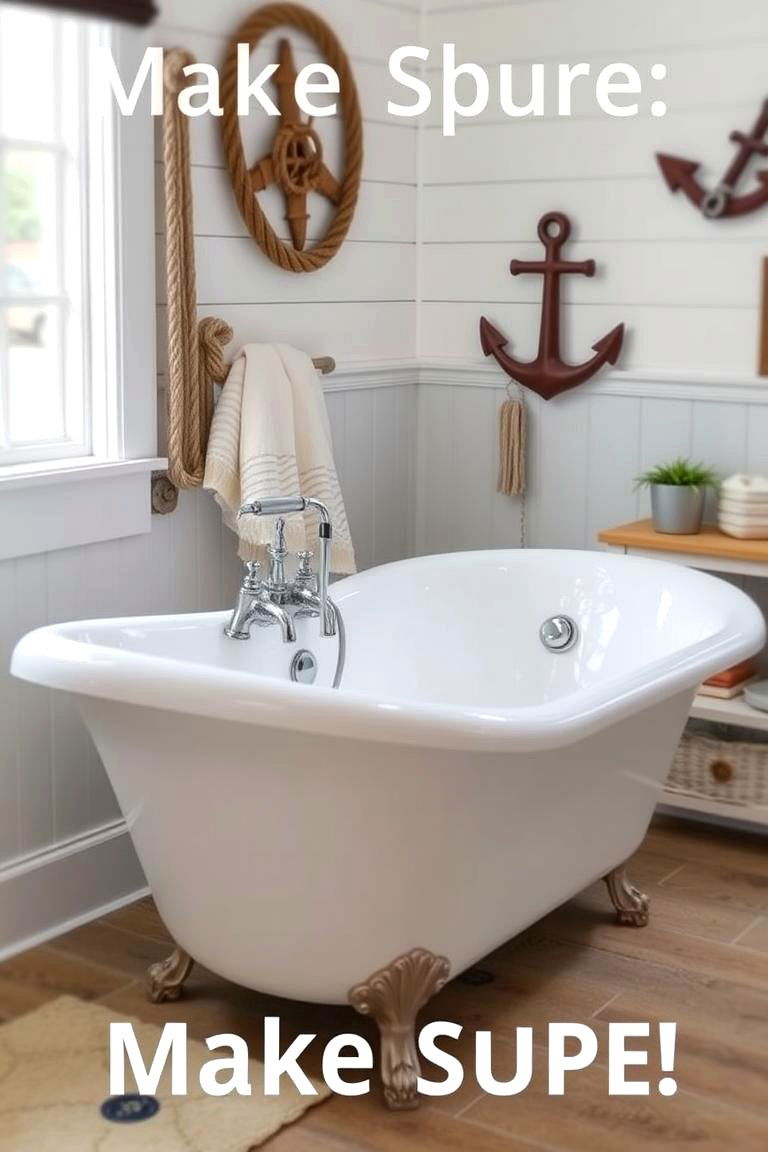 Coastal Inspired Bathtub for Ultimate Relaxation - 24 Nautical Bathroom Ideas