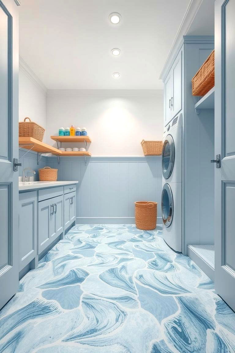 Coastal Inspired Blue Tones - 24 Laundry Room Floor Ideas
