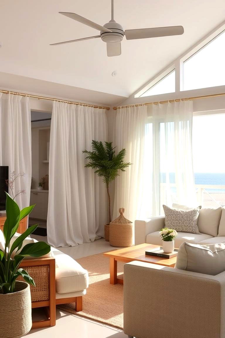 Coastal Inspired Curtains - 24 Beach House Living Room Ideas
