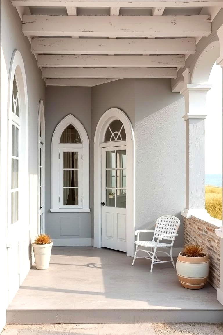 Coastal Inspired Facade - 24 Light Grey House With White Trim Design Ideas