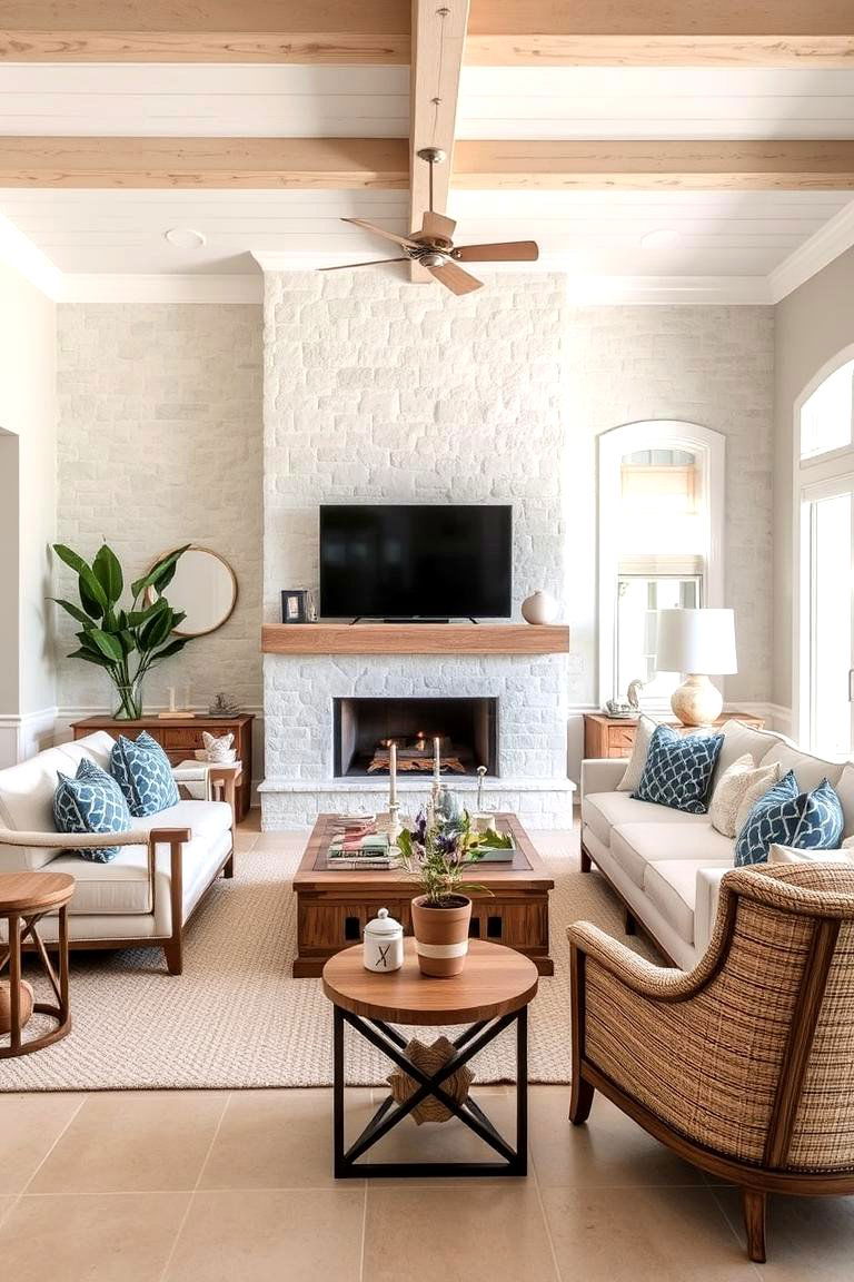 Coastal Inspired Faux Stone Fireplace - 24 Faux Stone Fireplace Ideas