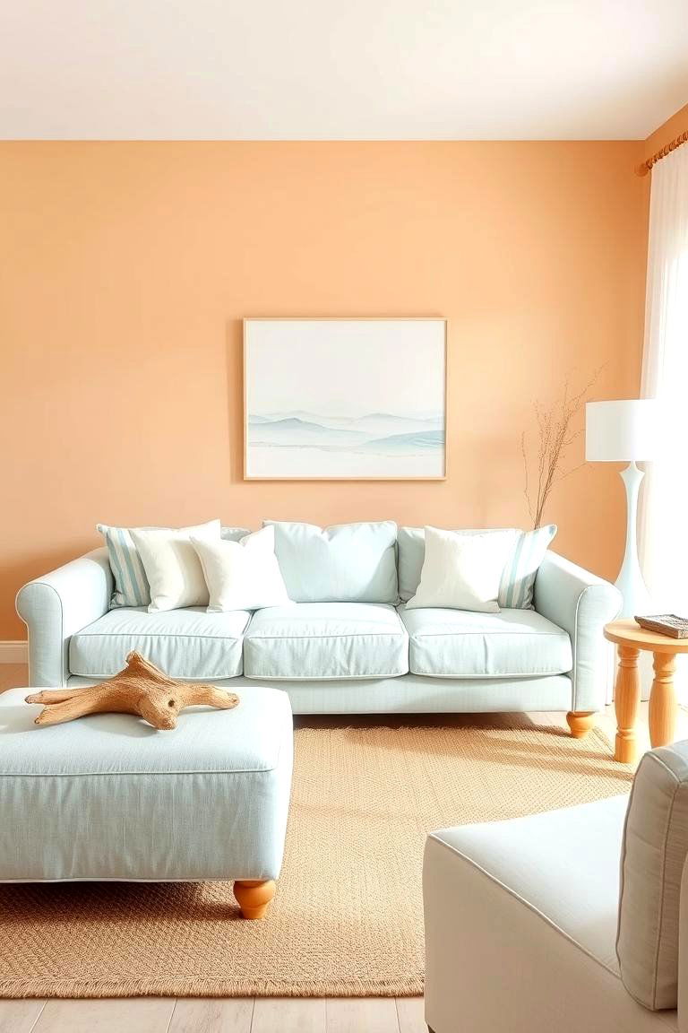 Coastal Inspired Orange and Blue Living Room - 24 orange and blue living room ideas