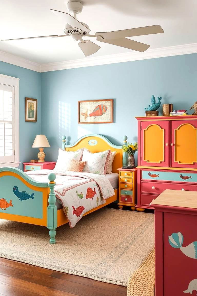 Coastal Inspired Painted Furniture - 24 Boho Beach Bedroom Ideas