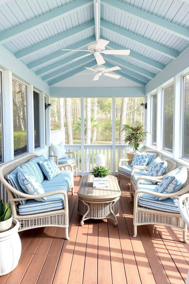 Coastal Inspired Screened in Deck - 24 Screened-in Deck Ideas
