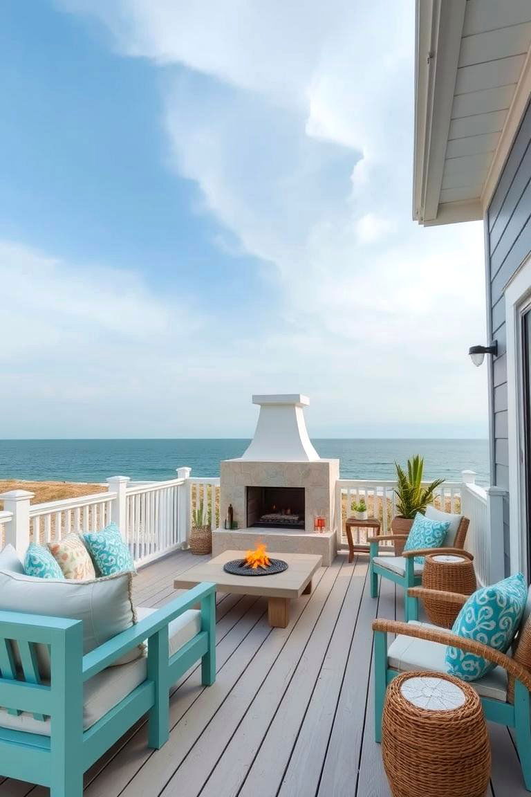 Coastal Inspired Seaside Serenity - 24 Covered Deck With Fireplace Ideas