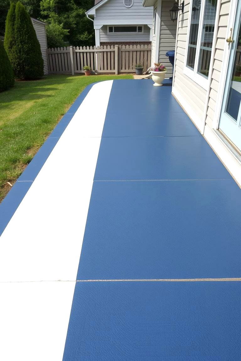 Coastal Inspired Stripes - 24 Painted Concrete Patio Ideas