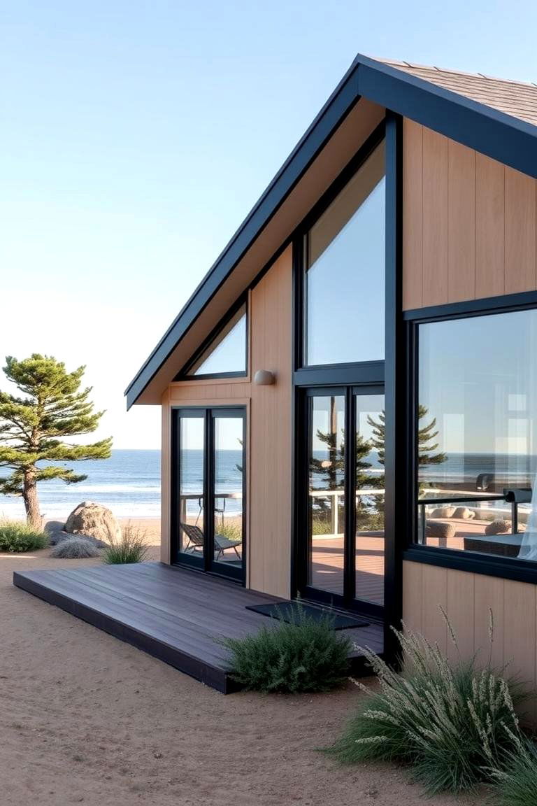 Coastal Inspired Tan House with Sleek Black Trim - 24 Tan House With Black Trim Design Ideas