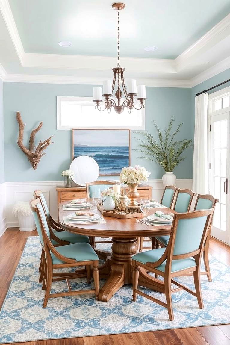 Coastal Inspired Teal Dining - 24 Teal Dining Room Ideas