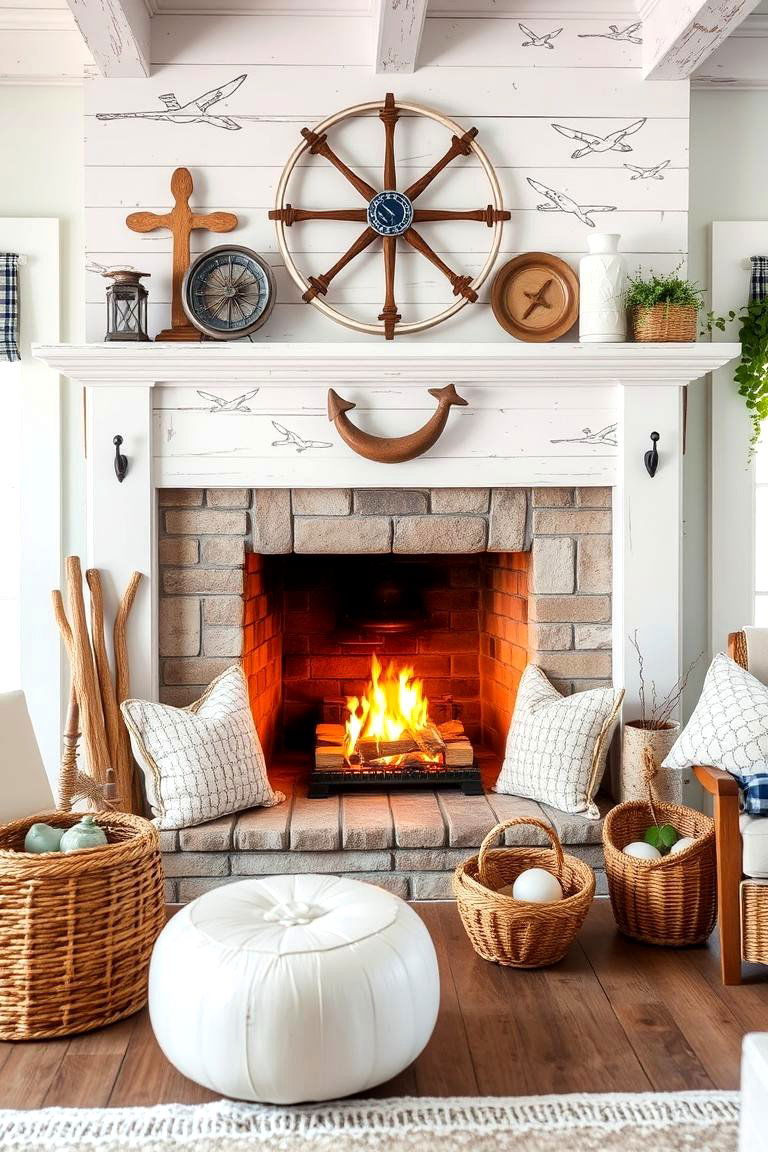 Coastal Nautical Themed Hearth - 24 Fireplace Hearth Ideas