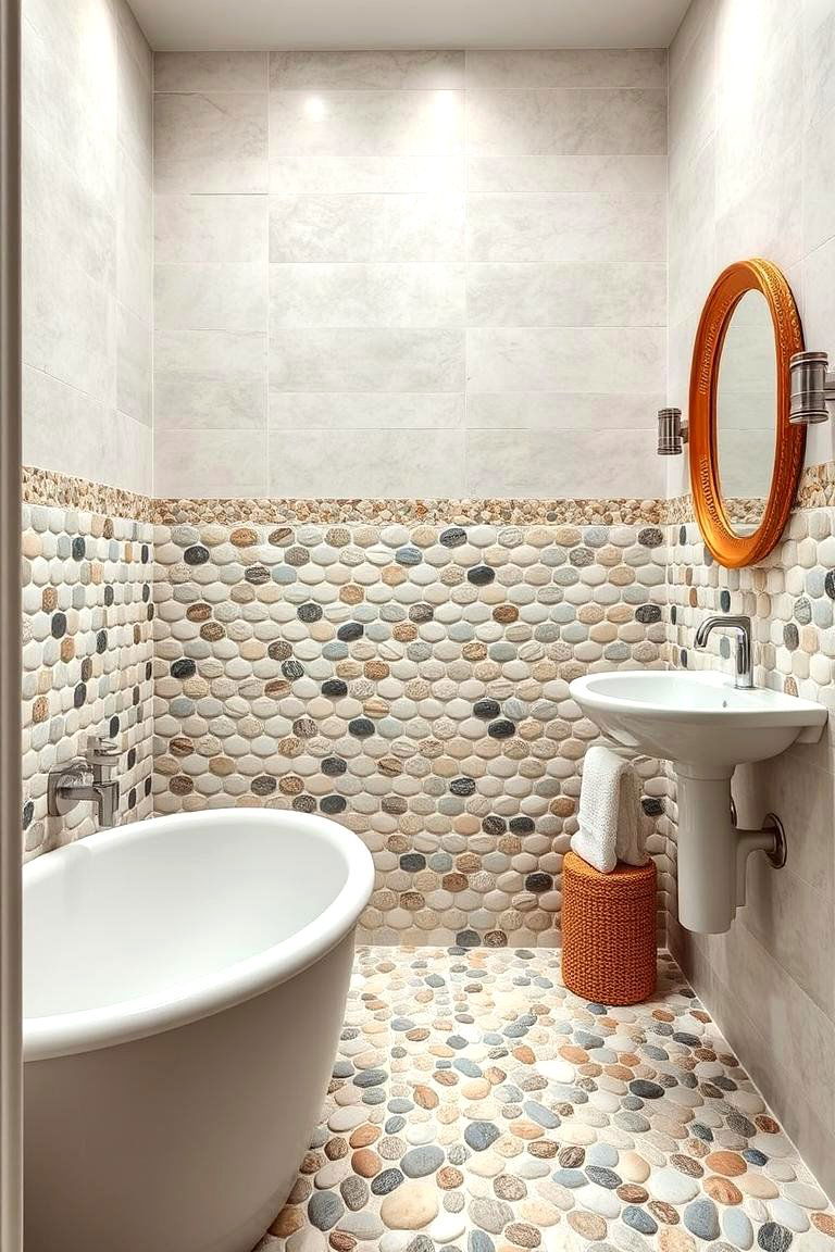 Coastal Retreat Vibes - 24 Pebble Tile Bathroom Ideas