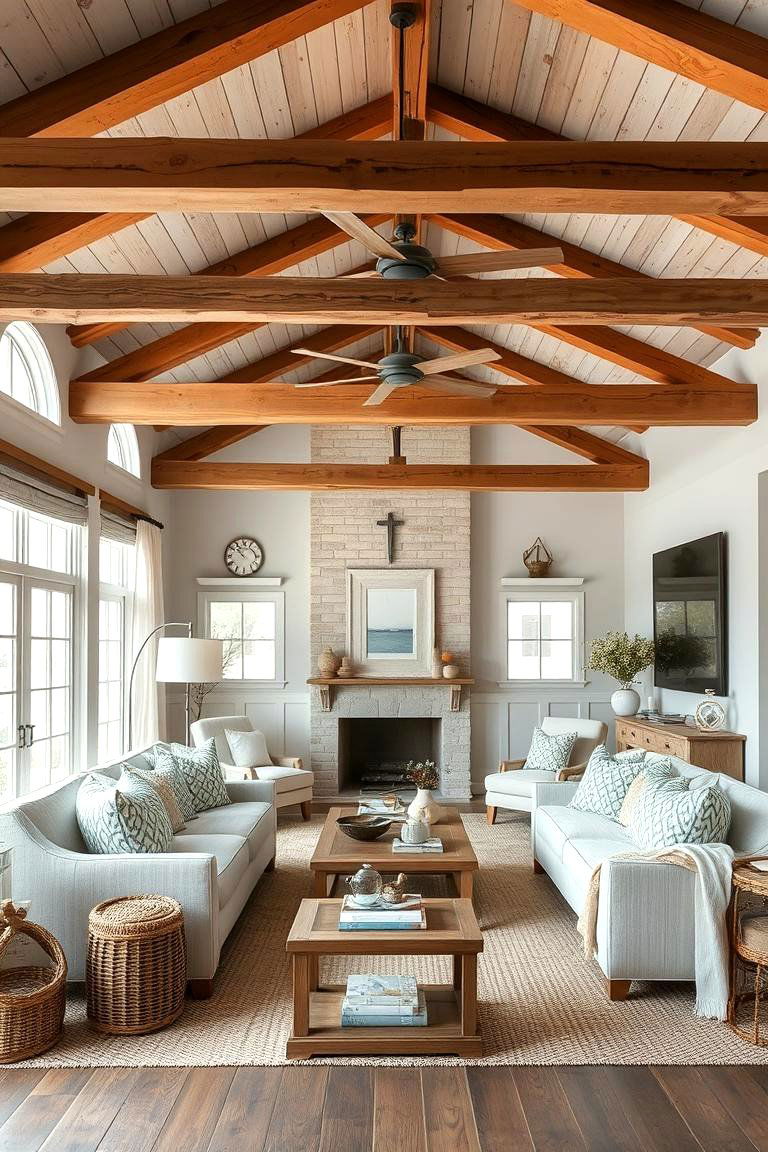 Coastal Rustic Ambiance - 24 Exposed Beam Living Room Ideas