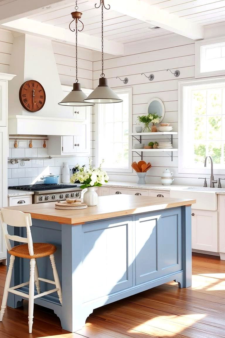 Coastal Shiplap and Nautical Kitchen Island - 24 Kitchen Shiplap Ideas With Kitchen Island Ideas