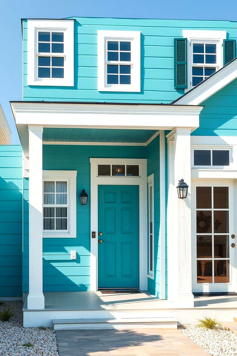 Coastal Teal Facade - 24 Teal House Exterior Ideas