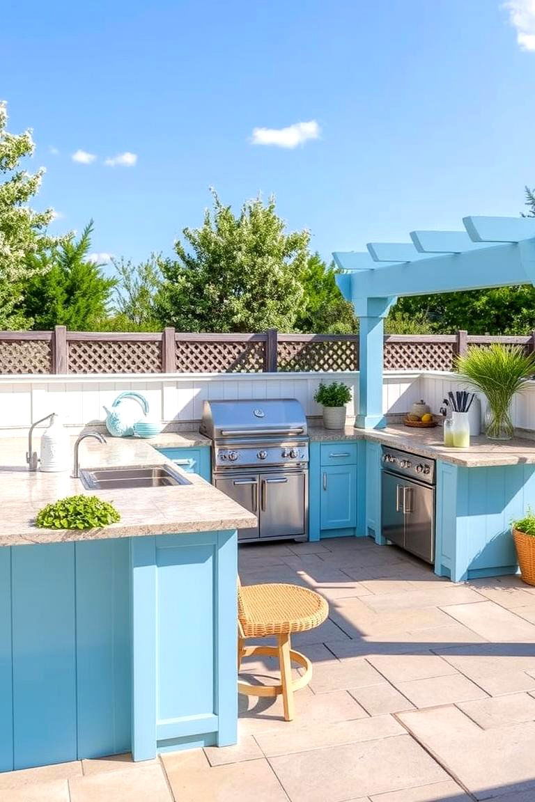 Coastal Themed Blue Accents Kitchen - 24 L Shaped Outdoor Kitchen Ideas