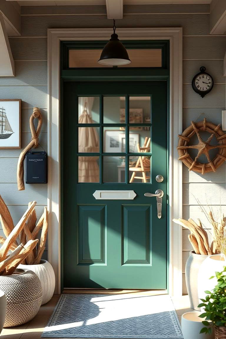 Coastal Vibes Entryway - 24 Dark Green Front Door Ideas