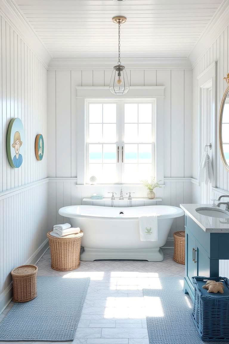 Coastal Vibes with White and Blue Beadboard - 24 Beadboard Bathroom Ideas