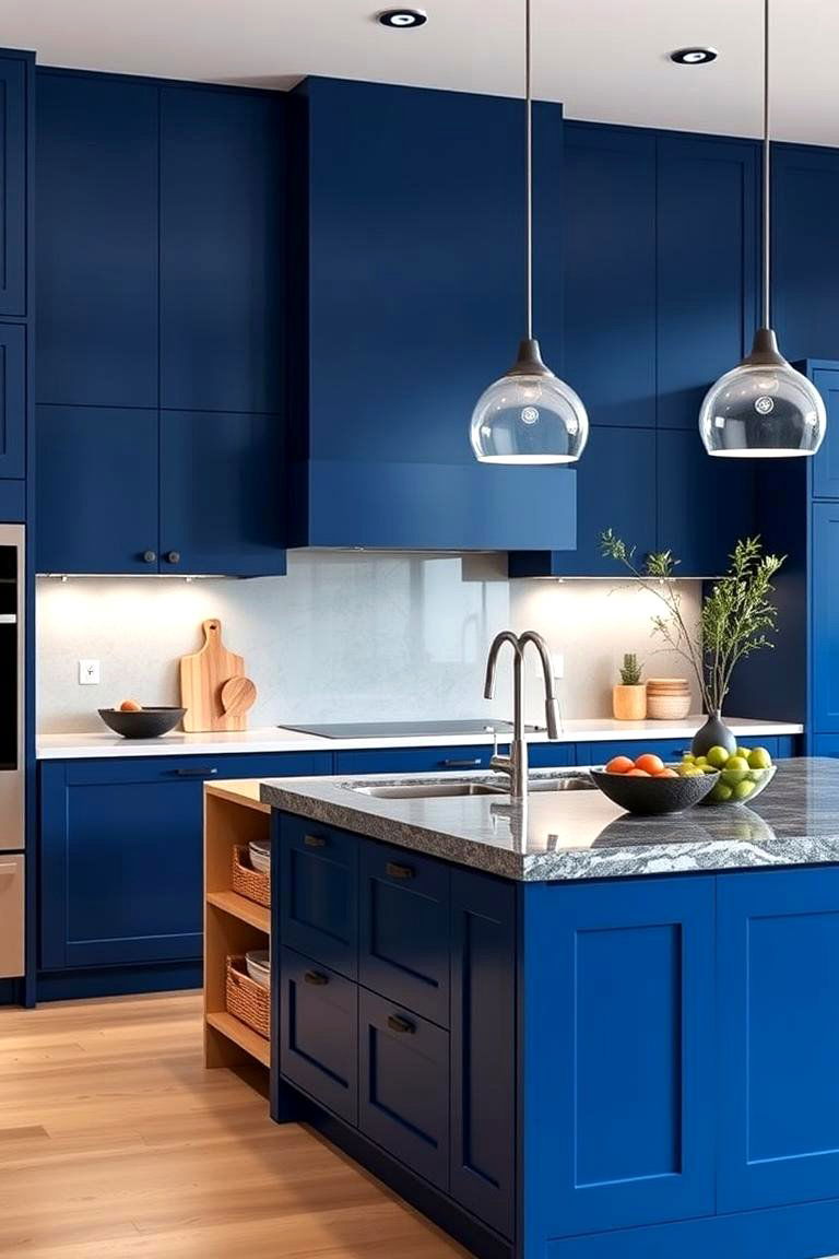 Cobalt Blue Contemporary Island - 24 Blue Kitchen Island Ideas