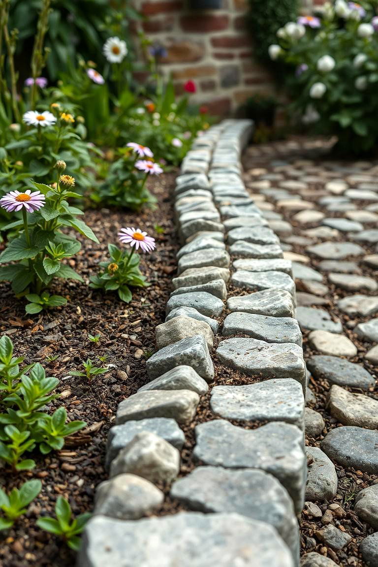 Cobblestone Edging for a Stylish Old World Feel - 24 Mulch Edging Ideas