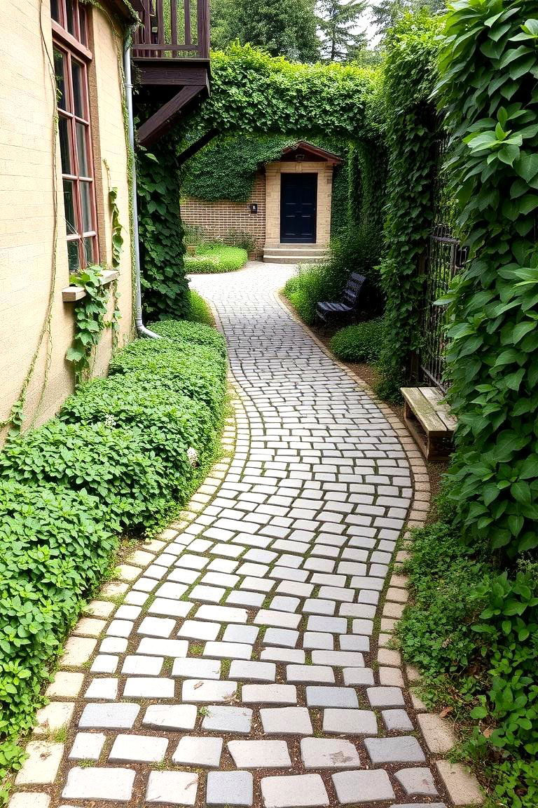 Cobblestone Walkway - 24 Curved Walkway Ideas