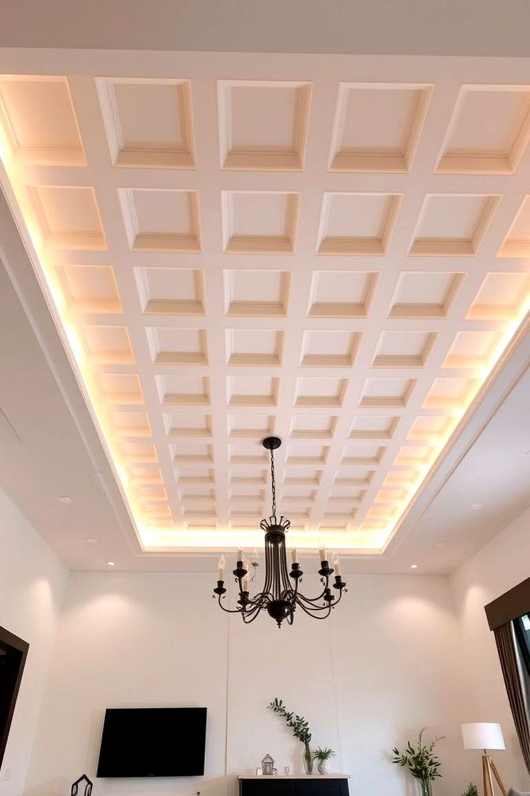 Coffered False Ceiling Elegance - 24 Living Room False Ceiling Design Ideas