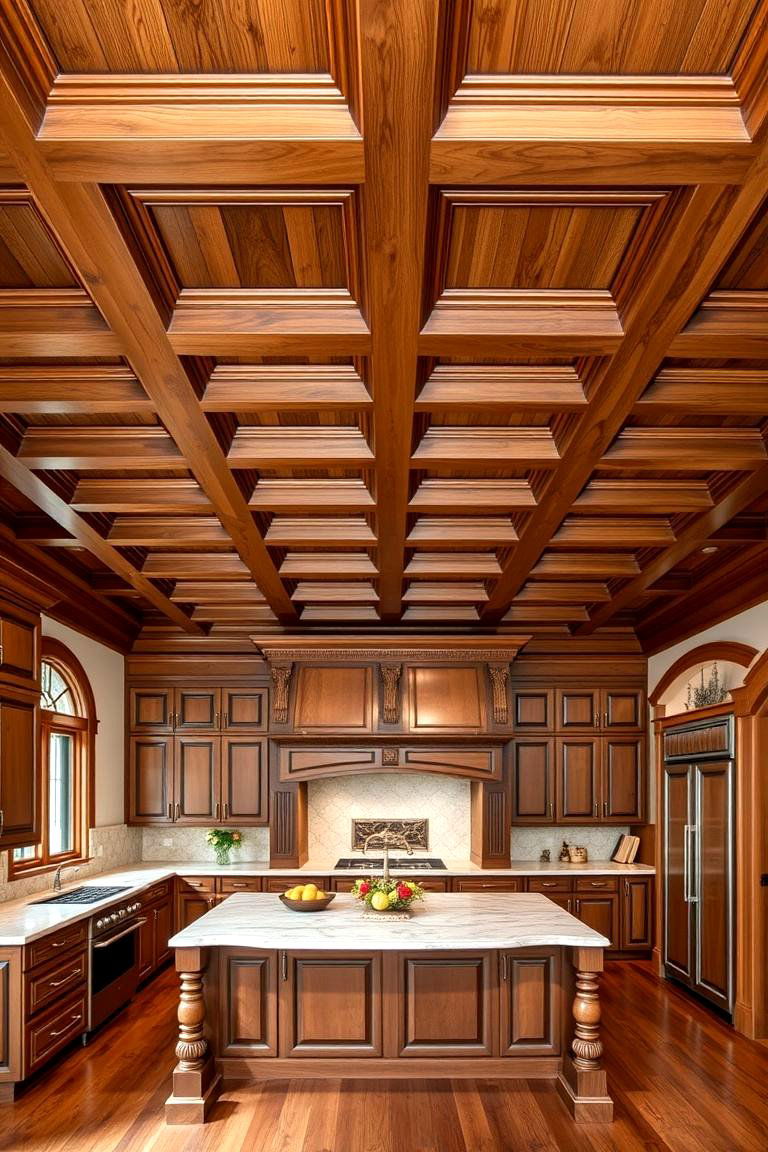 Coffered Wood Ceiling - 24 Wood Ceiling Kitchen Ideas