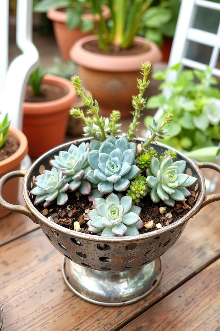 Colander Containers - 24 Outdoor Succulent Container Ideas
