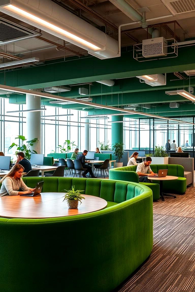 Collaborative Space in Deep Green - 24 Dark Green Office Ideas and Inspiration