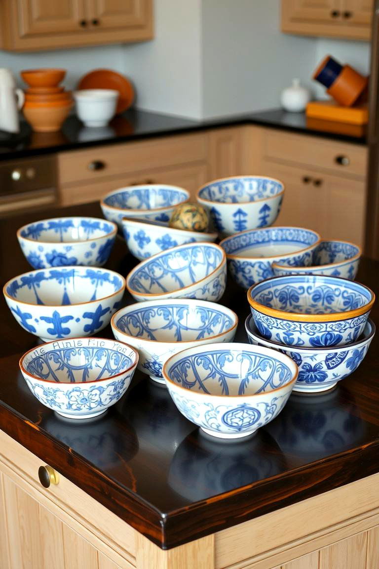 Collection of Decorative Bowls - 24 kitchen island decor ideas