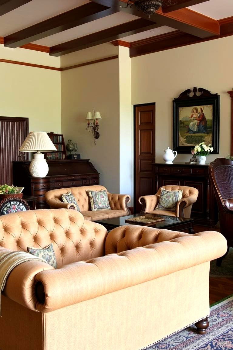 Colonial Inspired Upholstered Seating - 24 Colonial Living Room Ideas