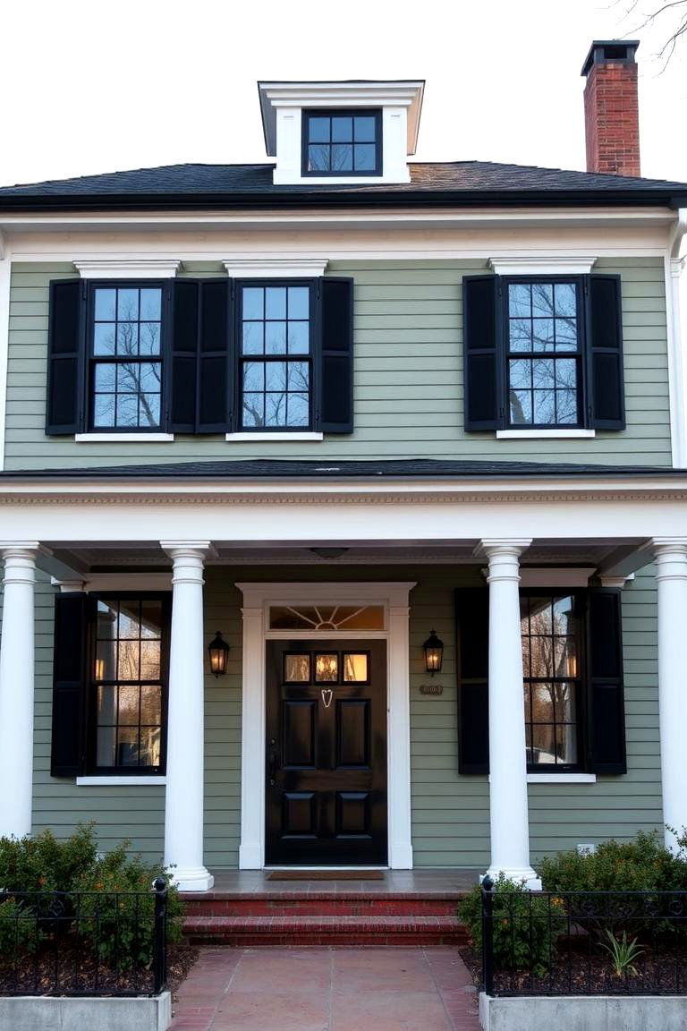Colonial Revival Refinement - 24 Sage Green House With Black Trim Ideas
