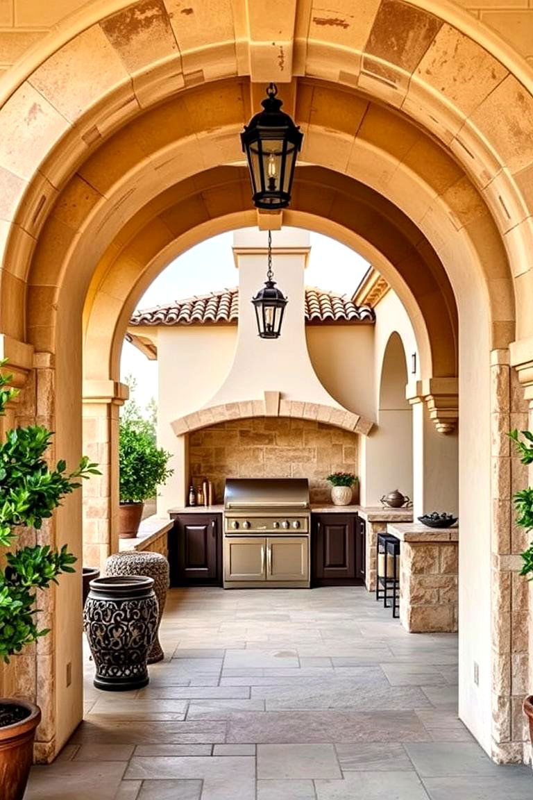 Colonial Spanish Arch Entrance - 24 Mexican Outdoor Kitchen Ideas