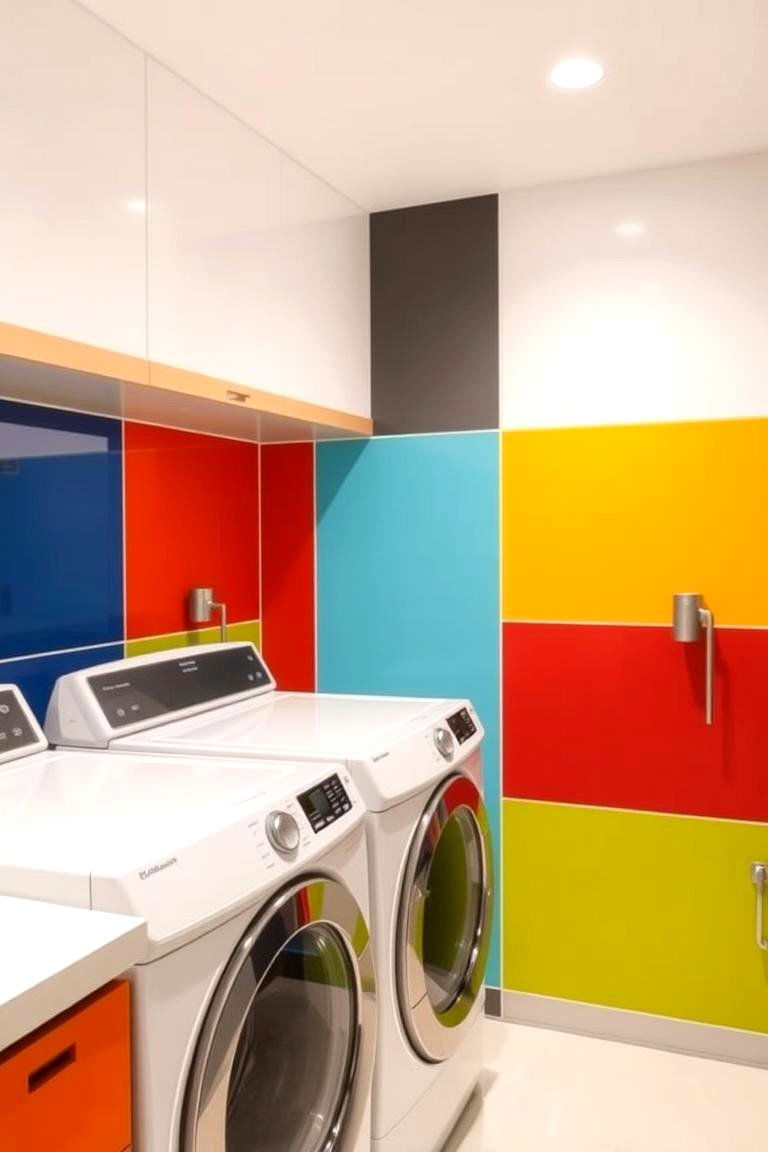 Color Blocked Accents - 24 Laundry Room Backsplash Ideas