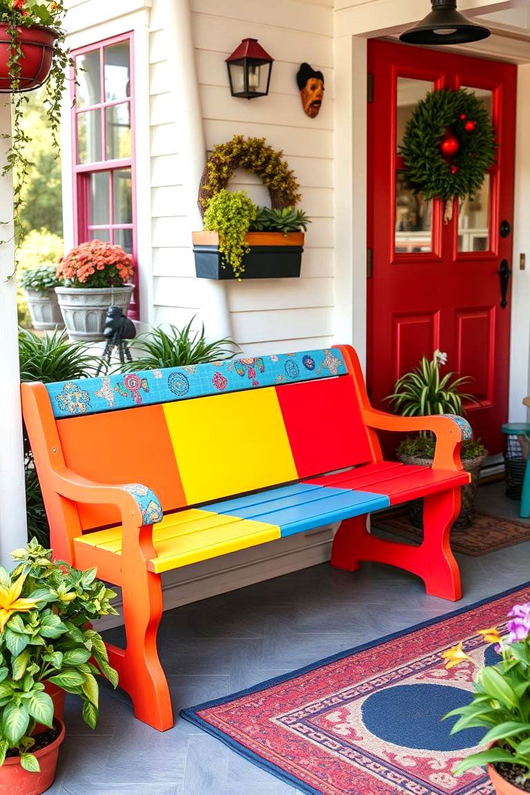 Color Blocked Bench for a Bold Look - 24 Front Porch Bench Ideas