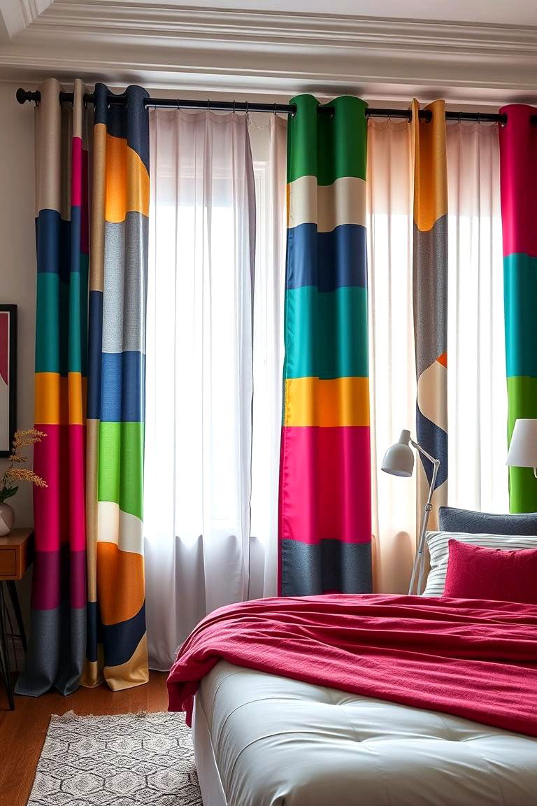 Color Blocked Modern Curtains - 24 Bedroom Curtain Ideas