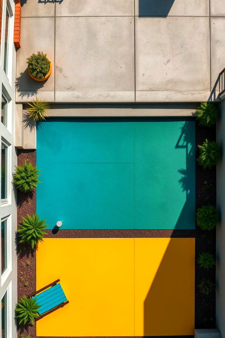 Color Blocking Zones - 24 Painted Concrete Patio Ideas