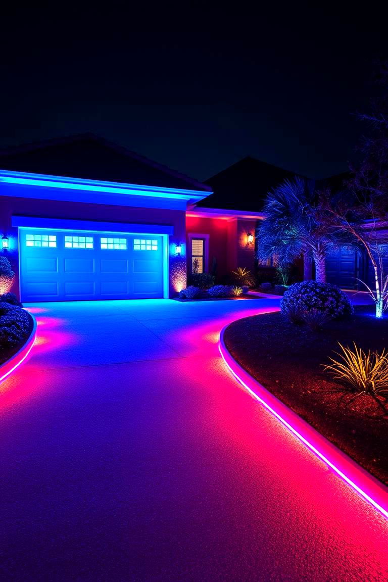 Color Changing LED Accents - 24 Driveway Lighting Ideas