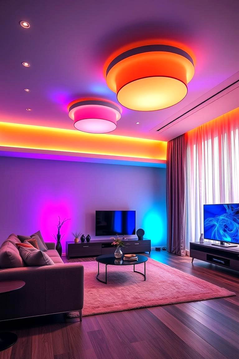 Color Changing LED Fixtures - 24 Living Room Ceiling Lighting Ideas