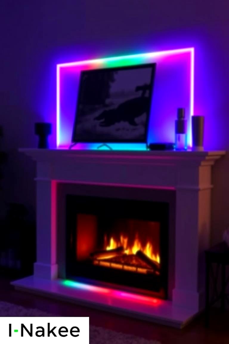 Color Changing LED Lights - 24 Fireplace Mantel Lighting Ideas