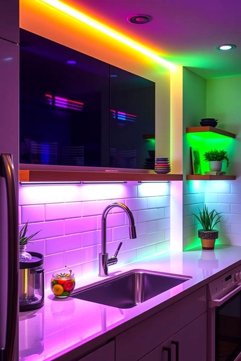 Color Changing LED Lights - 24 Kitchen Sink Lighting Ideas