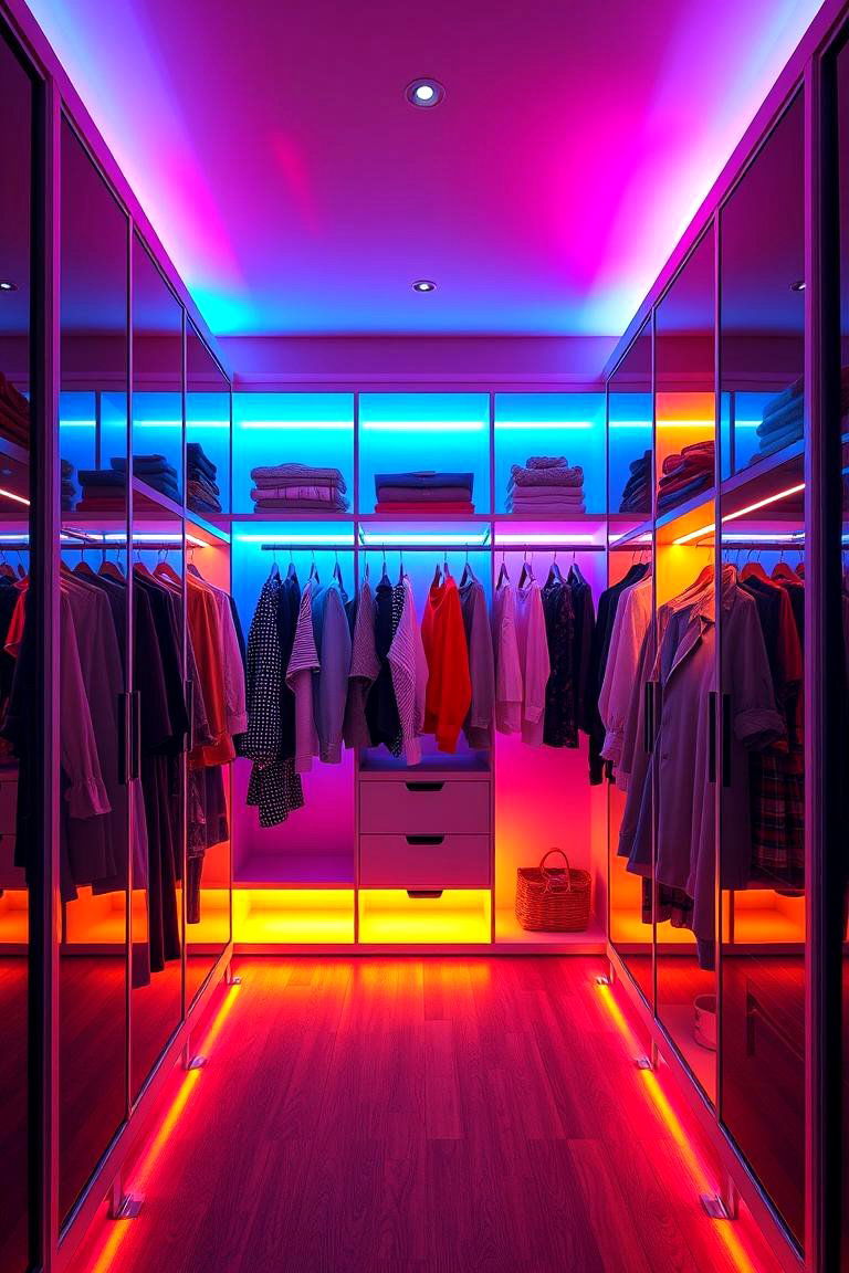 Color Changing LED Lights for Vibrant Ambiance - 24 Closet Lighting Ideas