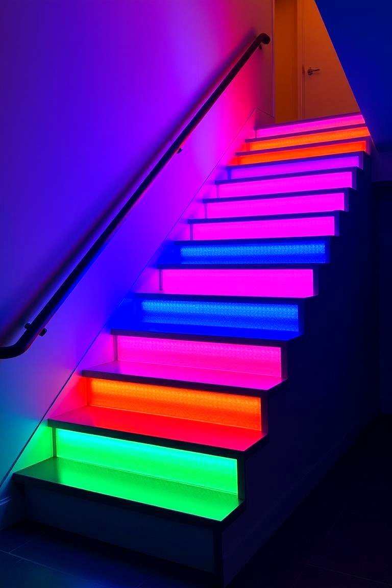 Color Changing LED Stair Lights - 24 Staircase Lighting Ideas