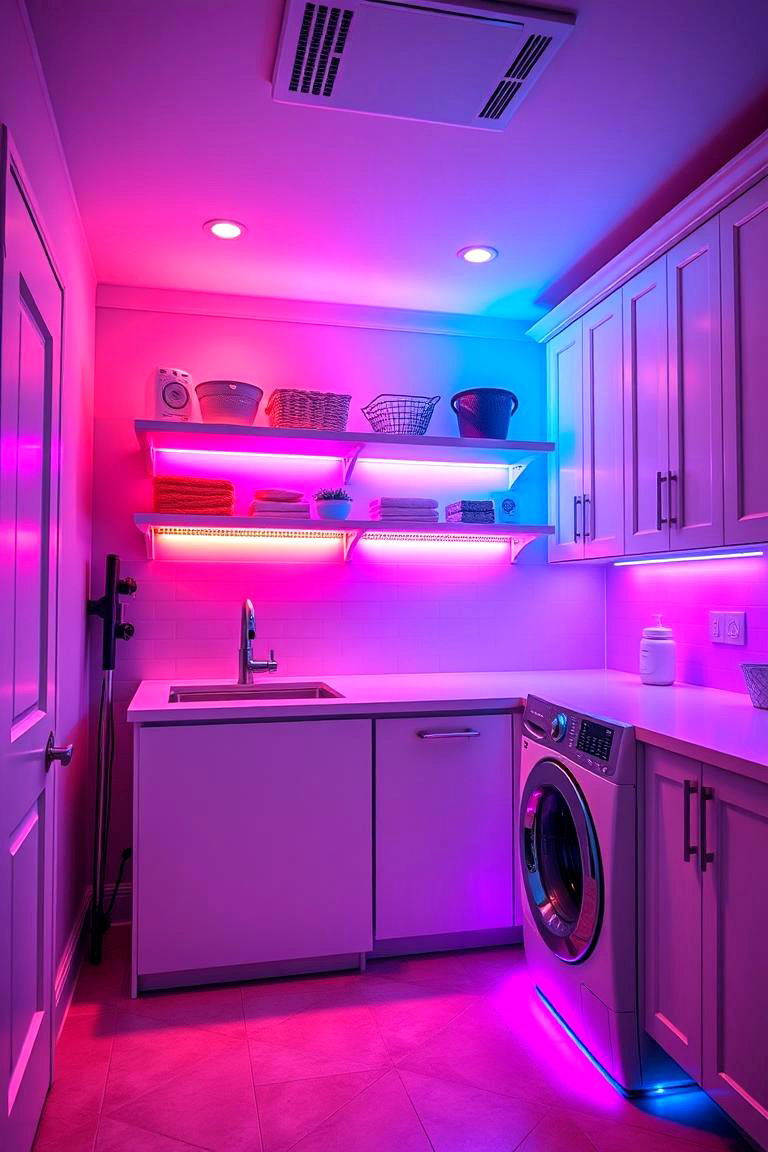 Color Changing LED Strips - 24 Laundry Room Lighting Ideas