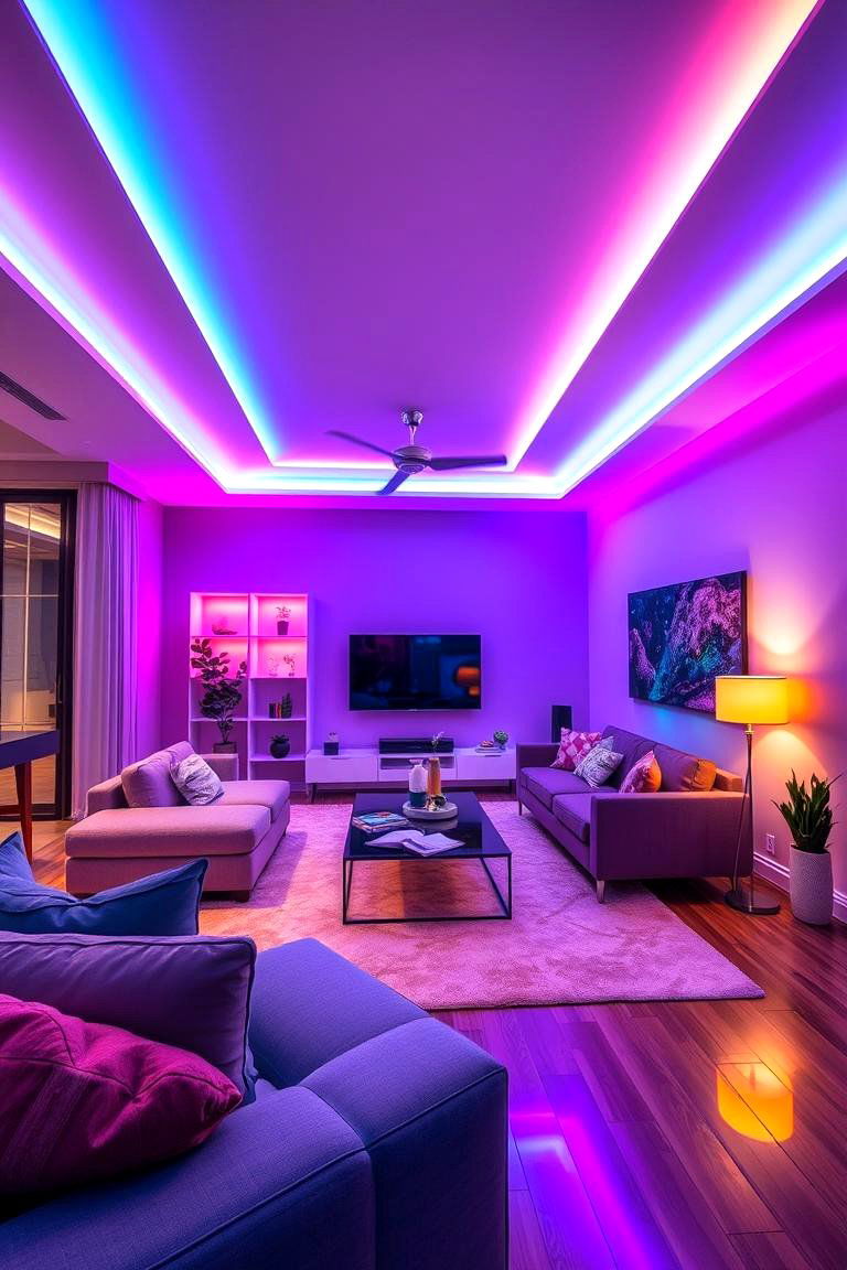 Color Changing Mood Lights for Dynamic Vibes - 24 Living Room Wall Lighting Ideas